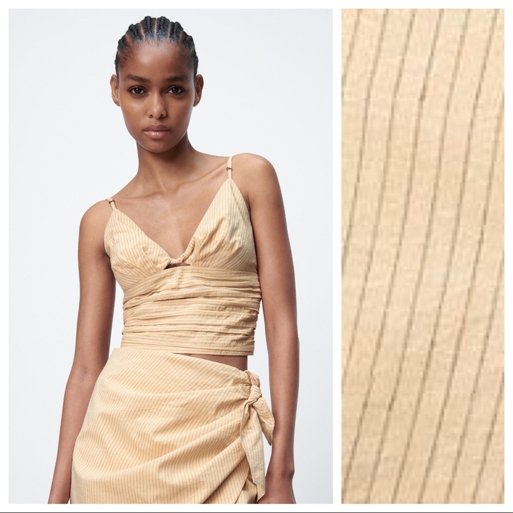 NWT. Zara Beige V-neck Top with Adjustable Spaghetti Straps. Size XS.